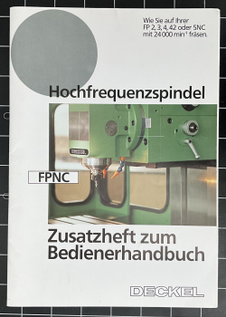 Deckel Hochfrquenzspindel Zusatzheft zum Bedienerhandbuch FPNC