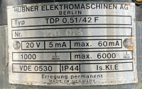 Hübner TDP 0,51/42F  Analog-DC-Tacho / Hohlwellen - DC - Tachogenerator